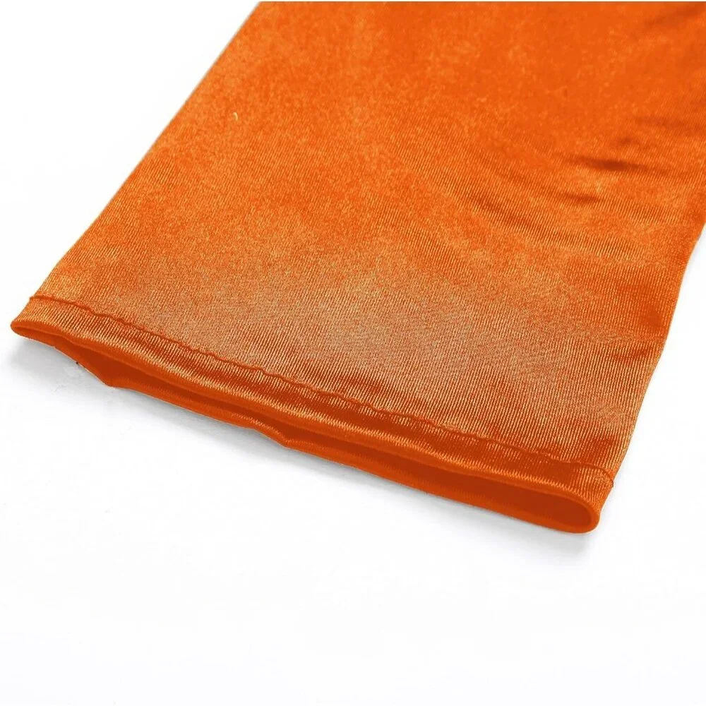 Women's Smooth Orange Long Satin Gloves Elbow Length Party Costume Accessory